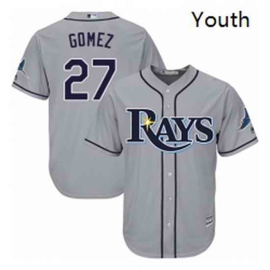 Youth Majestic Tampa Bay Rays 27 Carlos Gomez Replica Grey Road Cool Base MLB Jersey